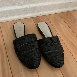 1. state black leather upper huarache style mules